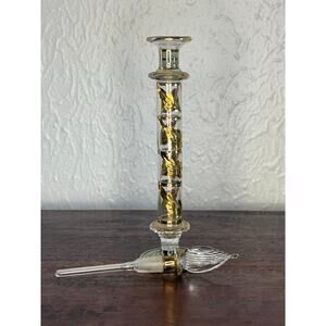 Clear and Gold Egyptian Art Glass Perfume Bottle 1980s Vanity Decor